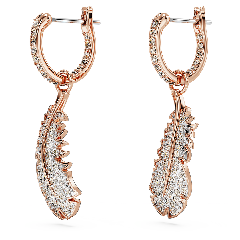 swarovski nice drop earrings  feather  white  rose gold tone plated