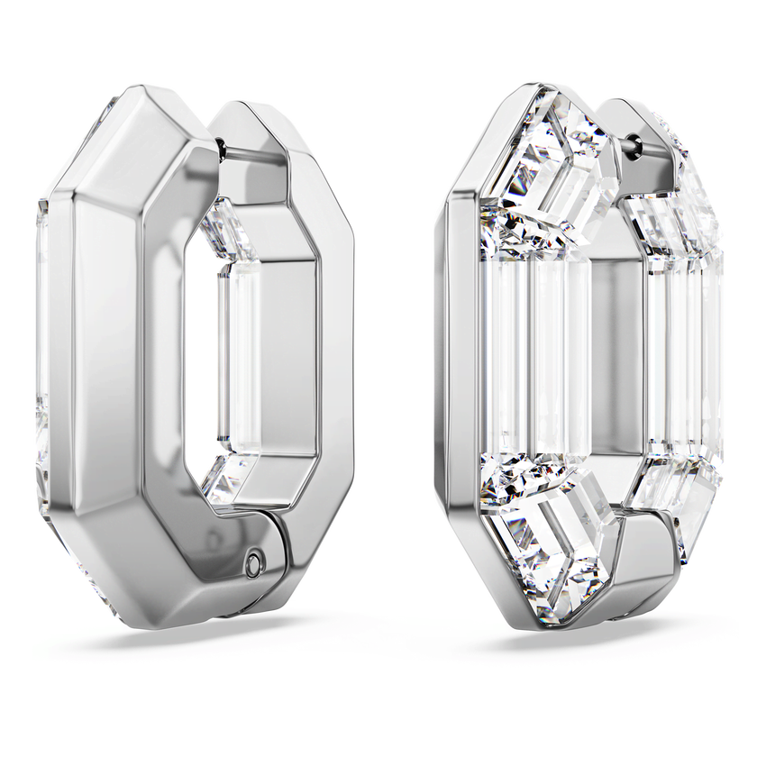 swarovski lucent hoop earrings  octagon shape  small  white