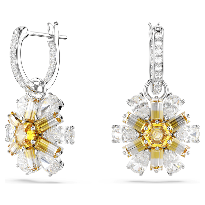 swarovski idyllia drop earrings  flower  yellow  rhodium plated