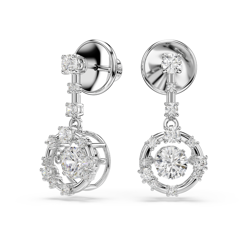 swarovski constella drop earrings  round cut  dancing stone  white  rhodium plated