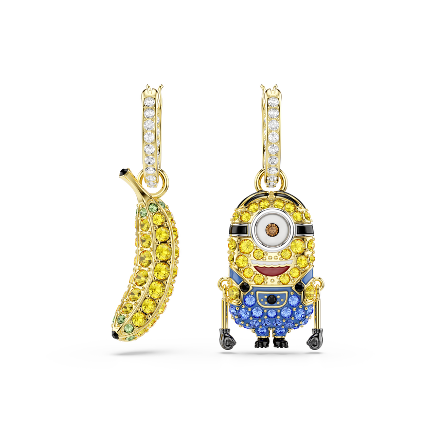 swarovski minions stuart and banana drop earrings  pav   mini  multicolored  18k gold finish
