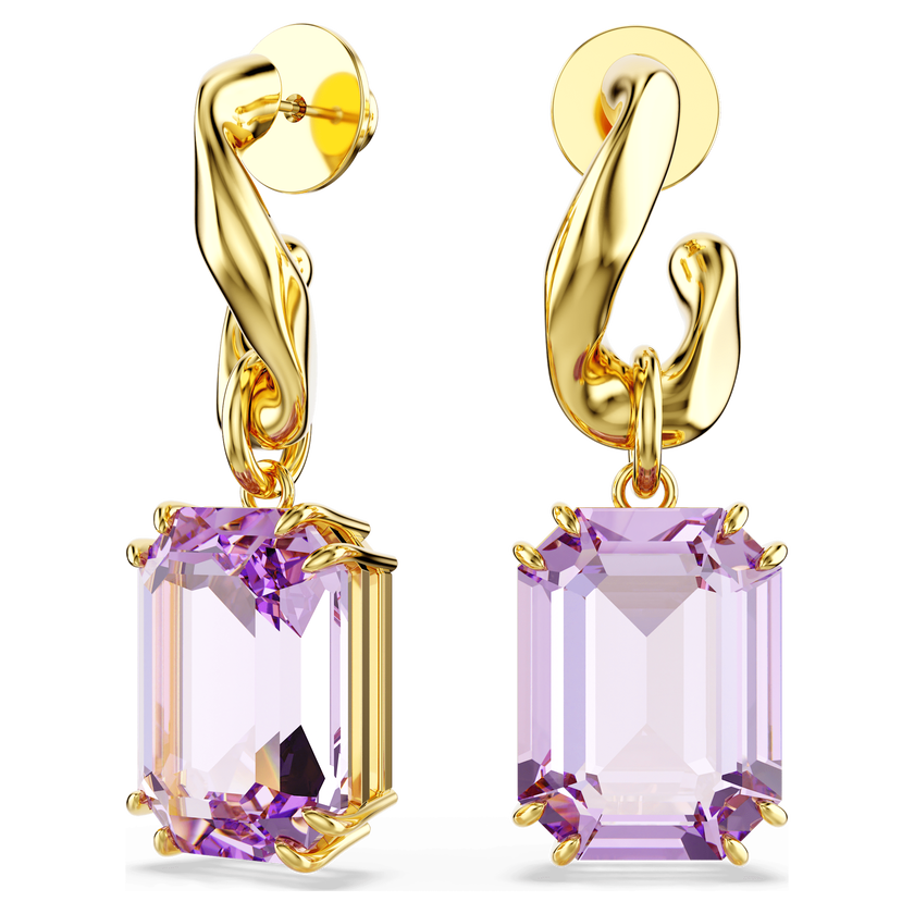 swarovski أقراط متدلية millenia، قطع مُثمَّن، لون أرجواني، طلاء باللون الذهبي