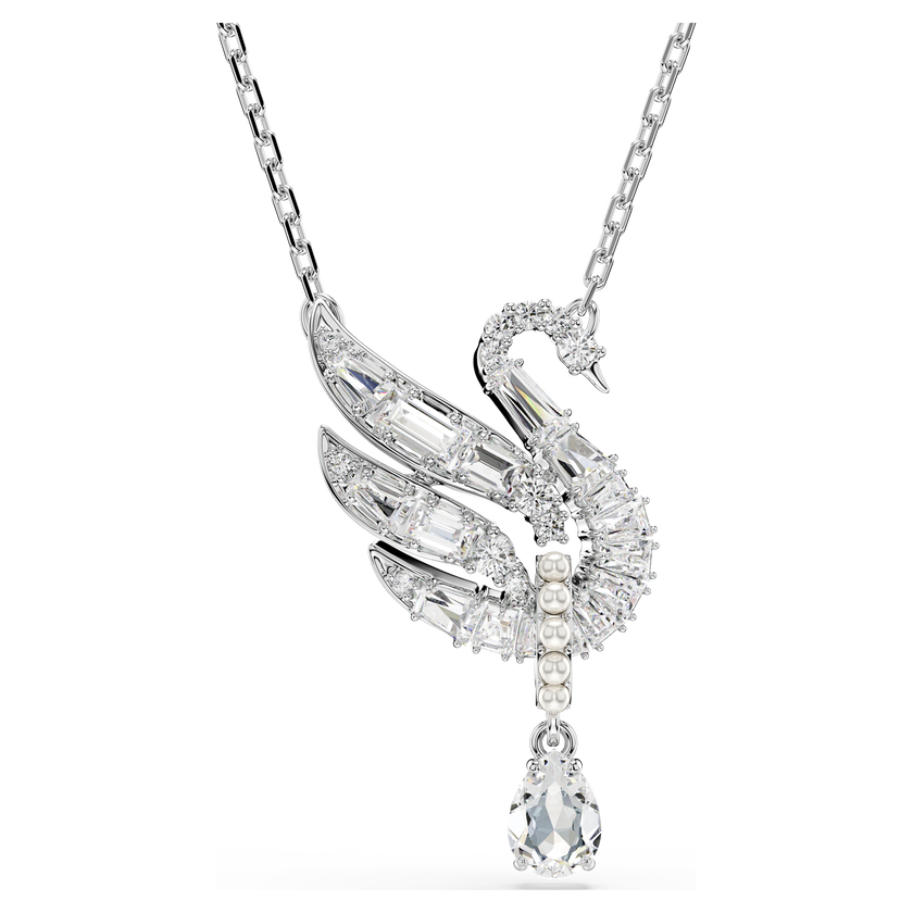 swarovski قلادة swan vienna، شكل بجعة، لون أبيض، طلاء روديوم