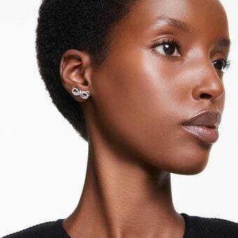 swarovski hyperbola stud earrings  infinity  white  rhodium plated