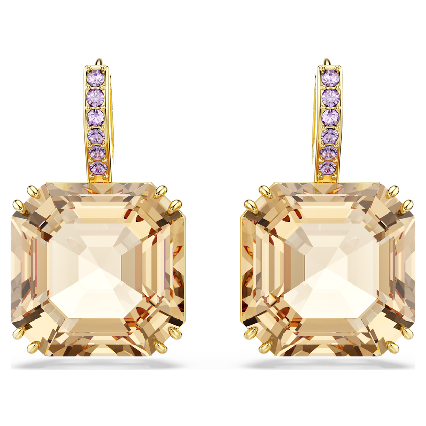 swarovski millenia drop earrings  mixed cuts  caramel  gold tone plated