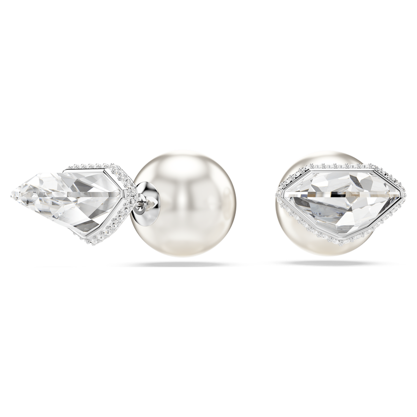 swarovski أقراط دبوسية lucent، أحجار كريستال صغيرة متراصة، شكل كرة، لون أبيض، طلاء روديوم