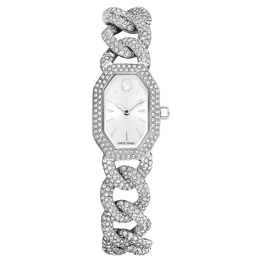 swarovski dextera chain watch  swiss made  crystal bracelet  silver tone  stainless steel
