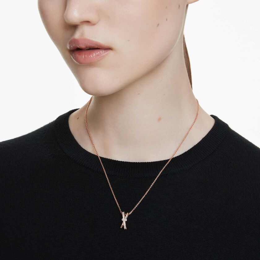 swarovski hyperbola pendant  mixed cuts  twist  white  rose gold tone plated