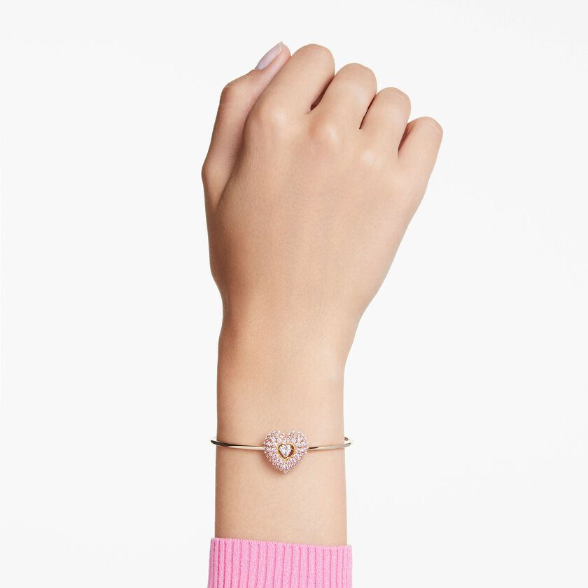 swarovski سوار idyllia، لؤلؤ كريستال، على شكل قلب، لون وردي، طلاء بلون ذهبي
