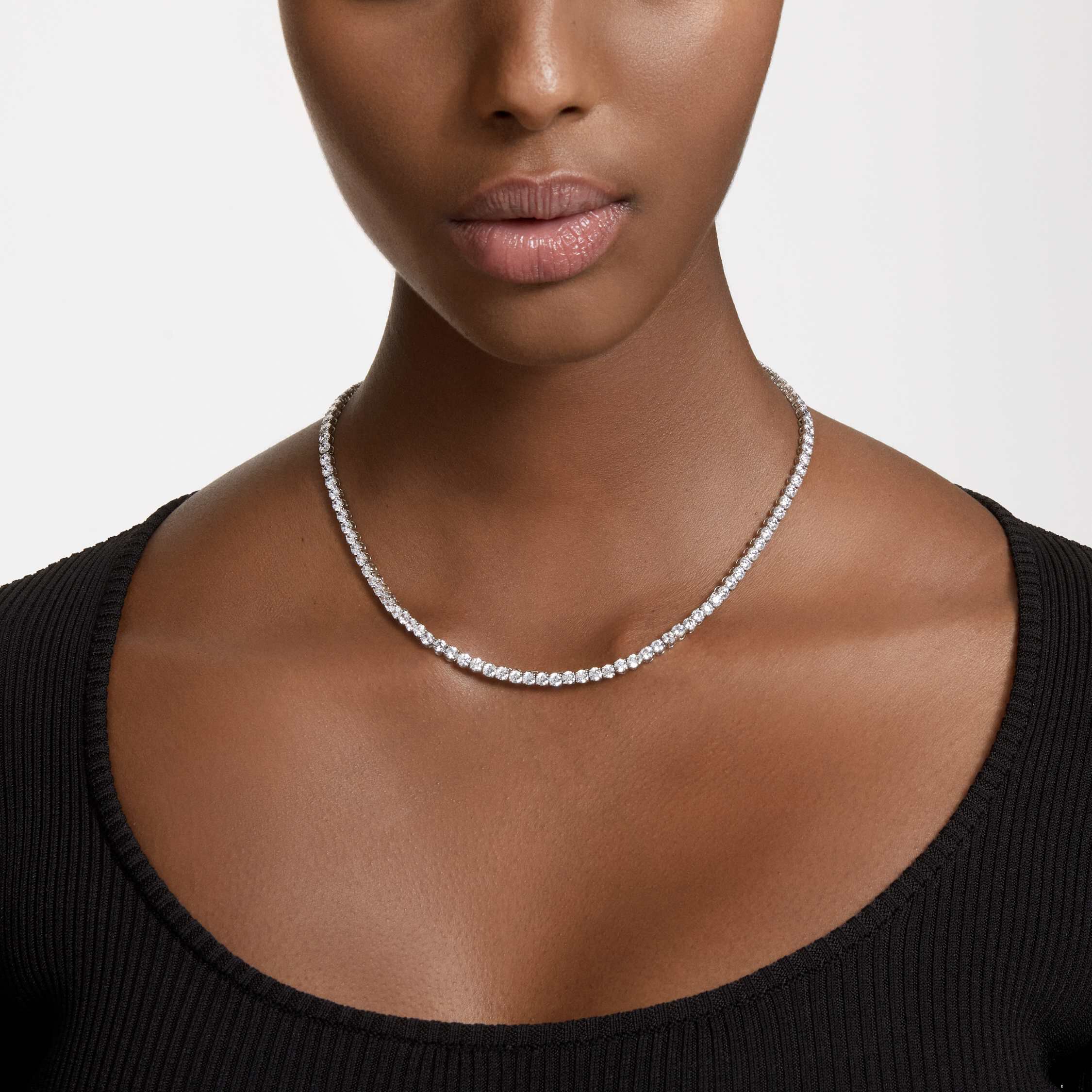 Buy Swarovski Matrix Tennis necklace, Round cut, White, Rhodium plated