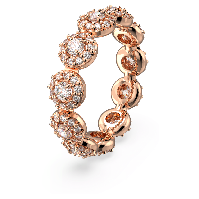 swarovski خاتم una، قطع مستدير، كريستالات متراصة، لون أبيض، طلاء ذهبي وردي