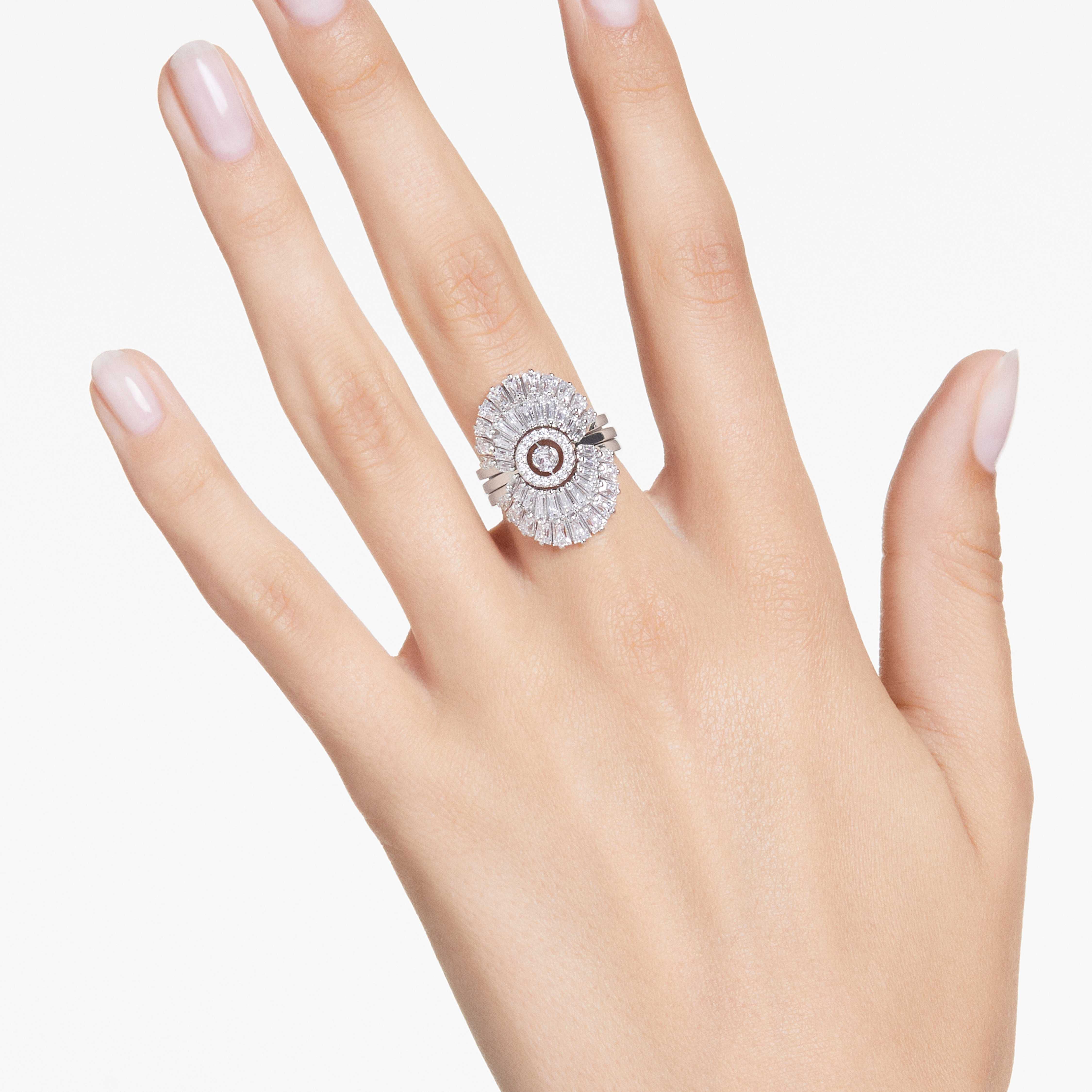 swarovski idyllia ring  set  3   mixed cuts  shell  white  rhodium plated
