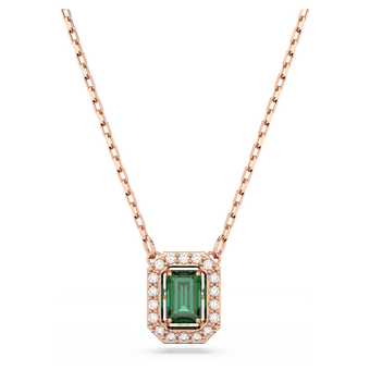 swarovski عقد una، قطع مثمن، لون أخضر، طلاء بلون ذهبي وردي