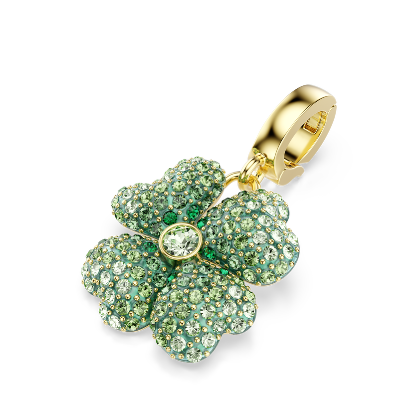 swarovski حلية idyllia، شكل زهرة برسيم، لون أخضر، طلاء باللون الذهبي