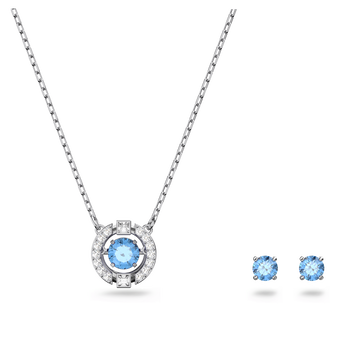 swarovski طقم una، قطع مستدير، لون أزرق، طلاء روديوم