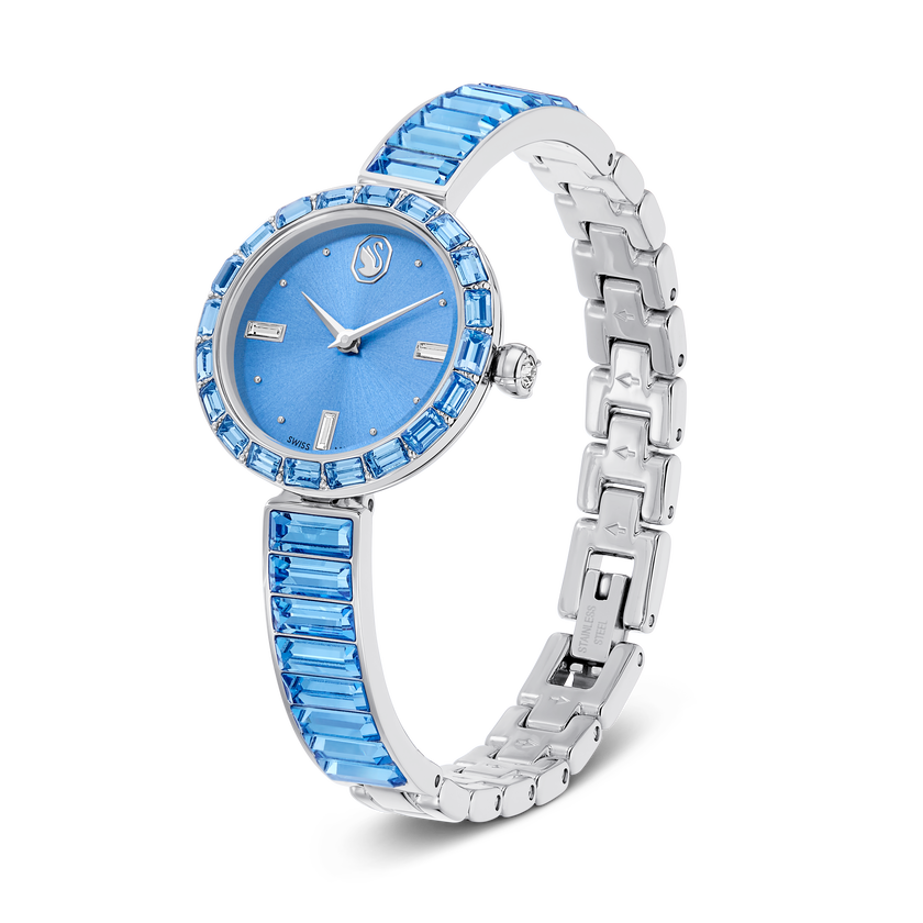 swarovski matrix bangle watch  swiss made  crystal bracelet  blue  stainless steel