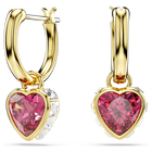 Stilla drop earrings, Heart, Red, Gold-tone plated