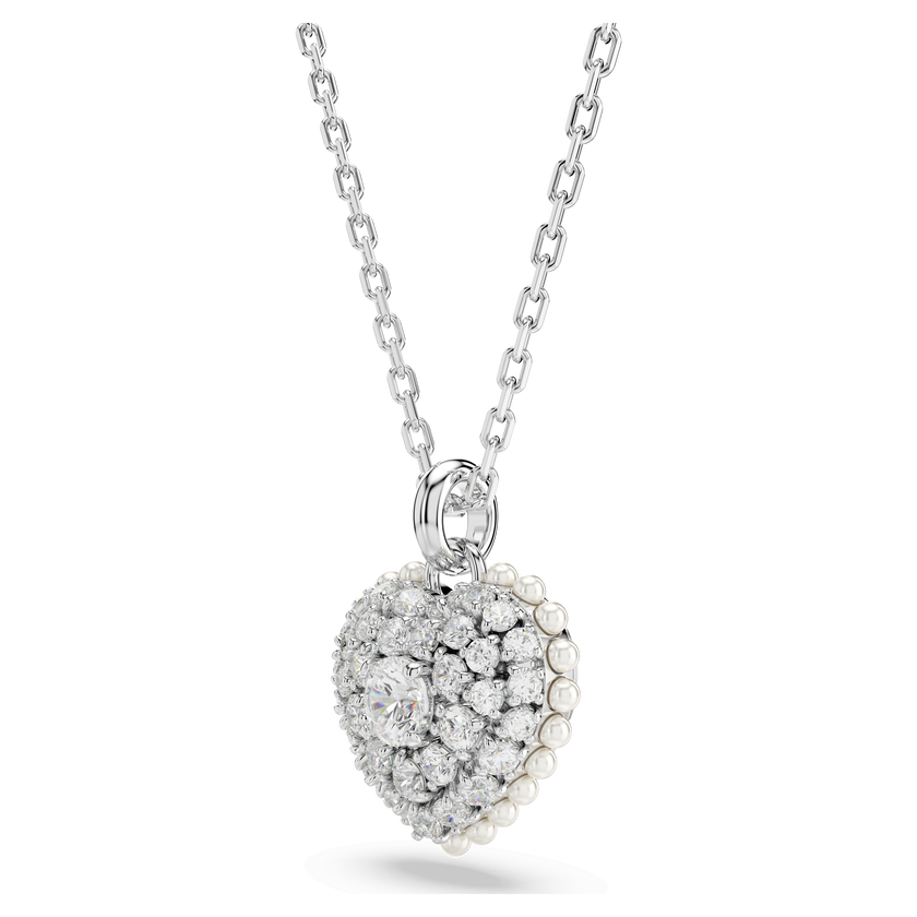 swarovski hyperbola set  crystal pearl  heart  white  rhodium plated