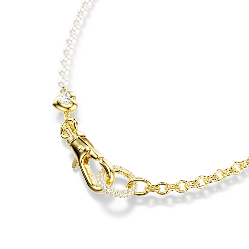 swarovski عقد idyllia، لؤلؤ كريستال، لون أبيض، لمسة نهائية من الذهب عيار 18 قيراط