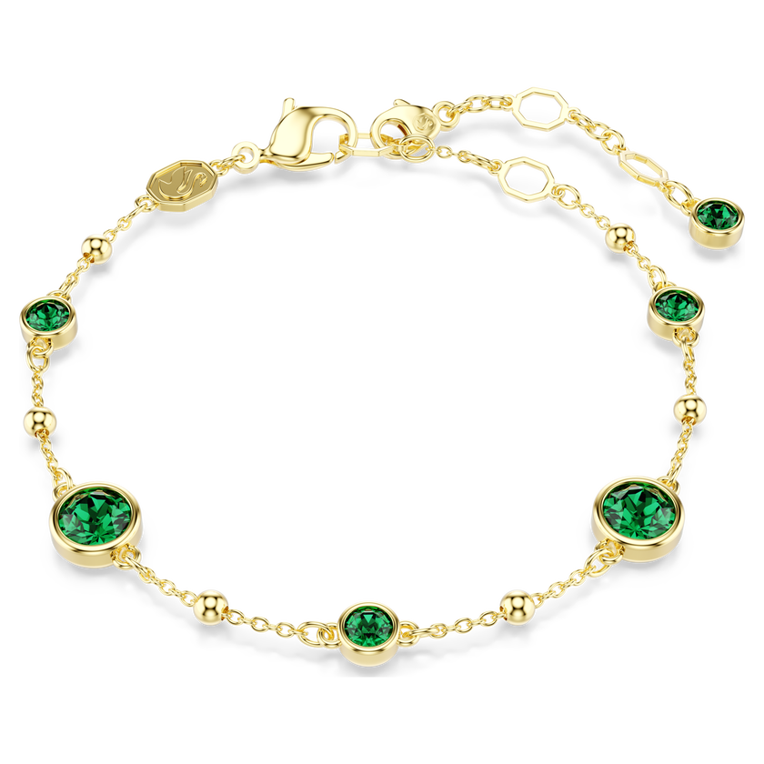 swarovski imber bracelet  round cut  green  gold tone plated