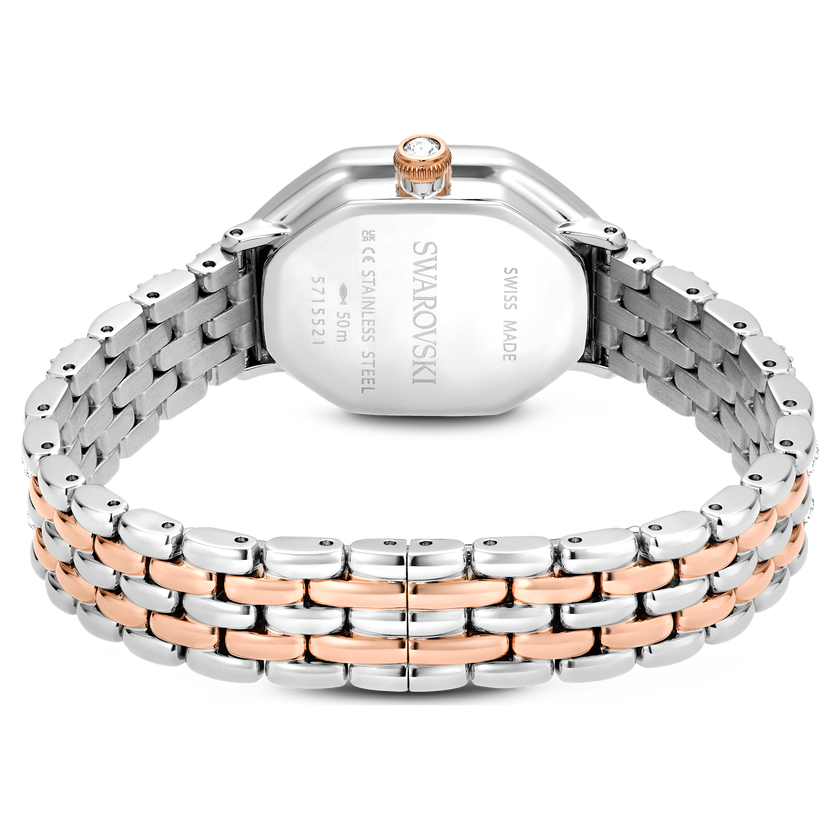 swarovski ساعة dextera octagon، صناعة سويسرية، سوار معدني، لون فضي، لمسة نهائية بلون ذهبي وردي