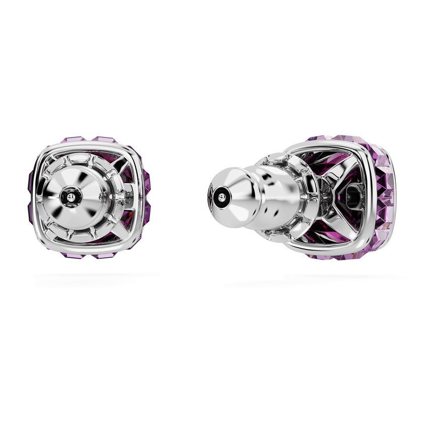 swarovski birthstone stud earrings  square cut  february  purple  rhodium plated