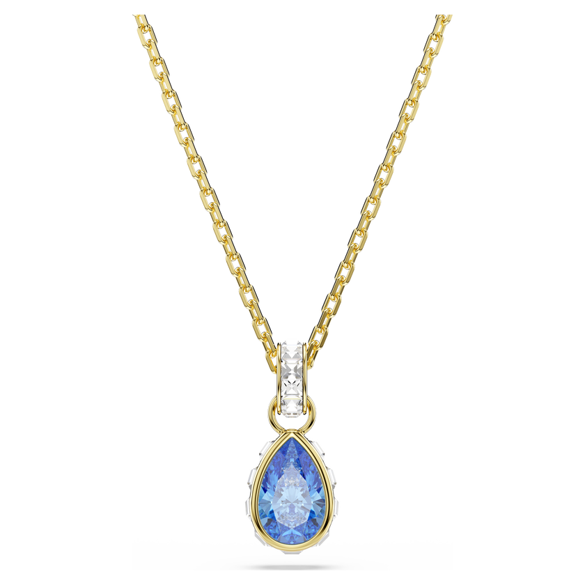 swarovski chroma pendant  pear cut  blue  18k gold finish