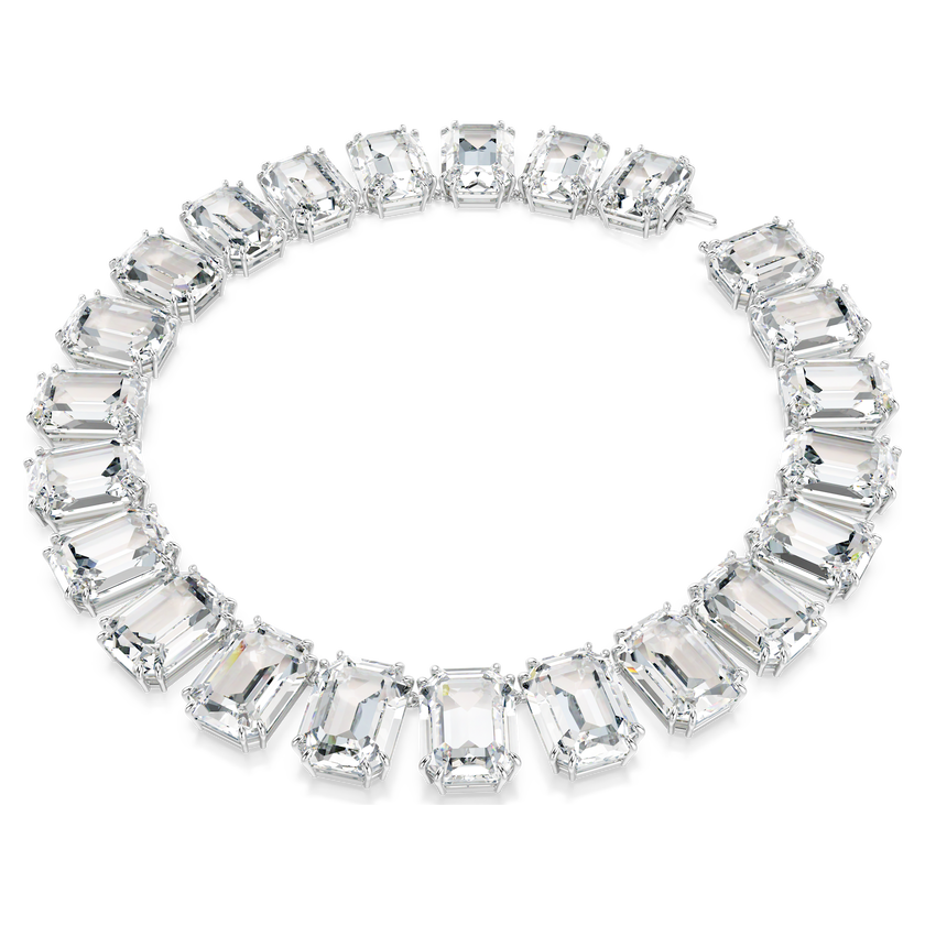swarovski millenia necklace  oversized crystals  octagon cut  white  rhodium plated