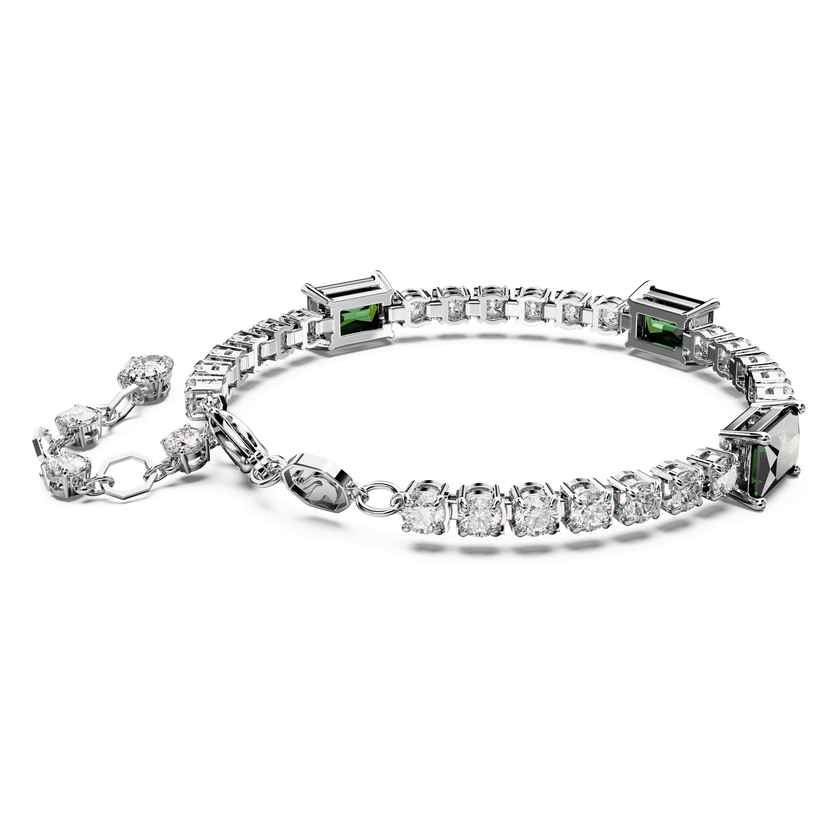 swarovski matrix tennis bracelet  mixed cuts  green  rhodium plated