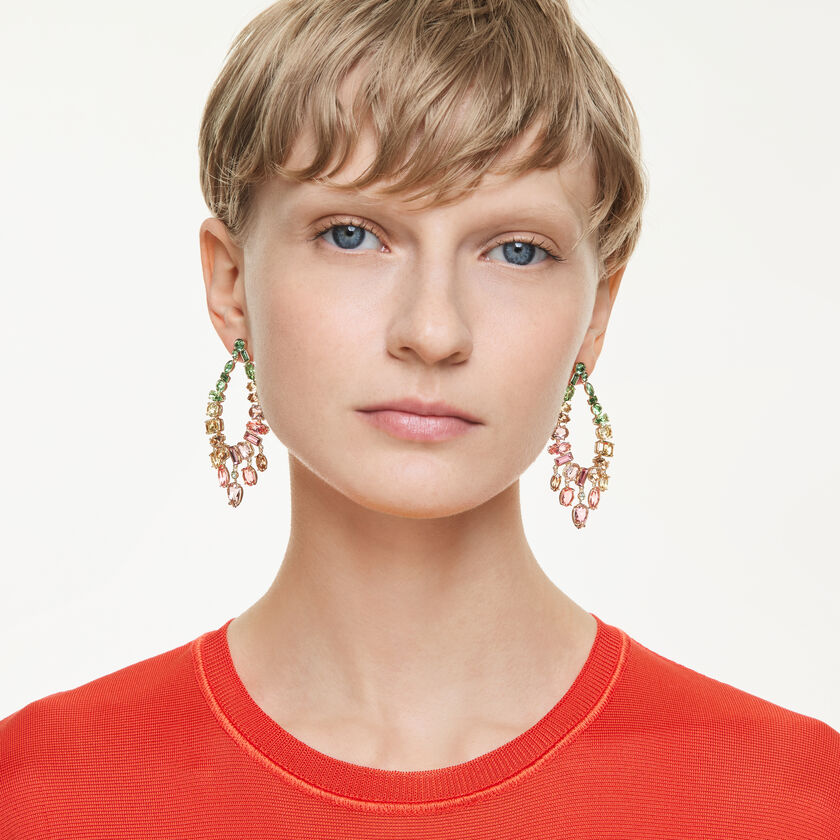swarovski gema drop earrings  mixed cuts  chandelier  multicolored  gold tone plated