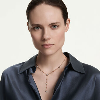swarovski عقد imber على شكل حرف y، قطع مُستدير، لون أبيض، لمسة نهائية من الذهب الوردي عيار 18 قيراط