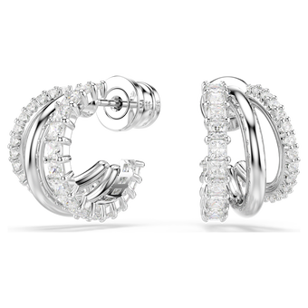 swarovski أقراط حلقية hyperbola، قطع مستدير، حجم صغير، لون أبيض، طلاء روديوم