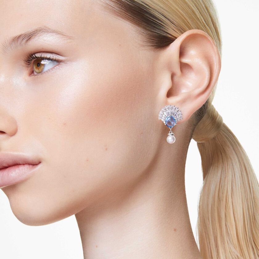 swarovski idyllia drop earrings  crystal pearl  shell  blue  rhodium plated