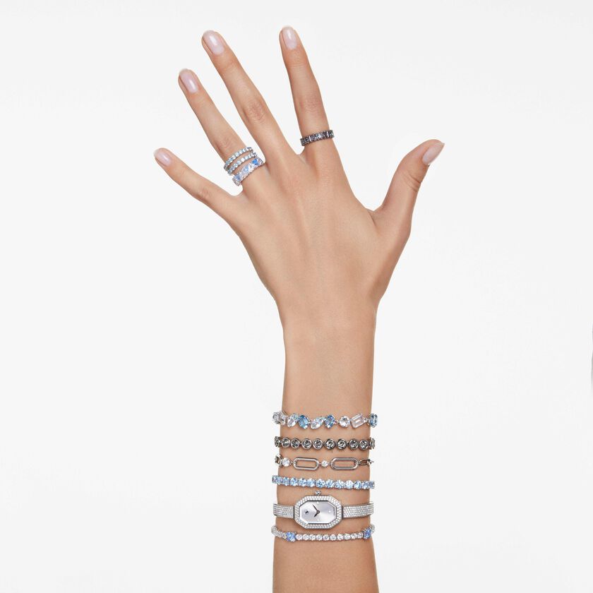 swarovski ساعة dextera، صناعة سويسرية، سوار معدني، لون فضي، ستانلس ستيل