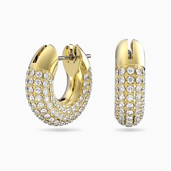 Dextera hoop earrings, Pavé, White, Gold-tone plated