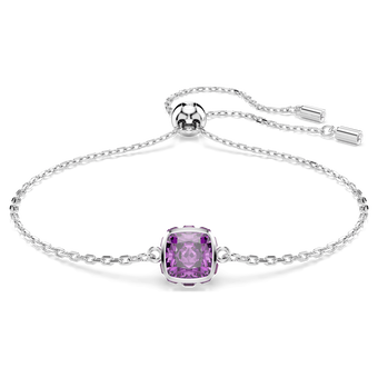 swarovski birthstone bracelet  square cut  february  purple  rhodium plated