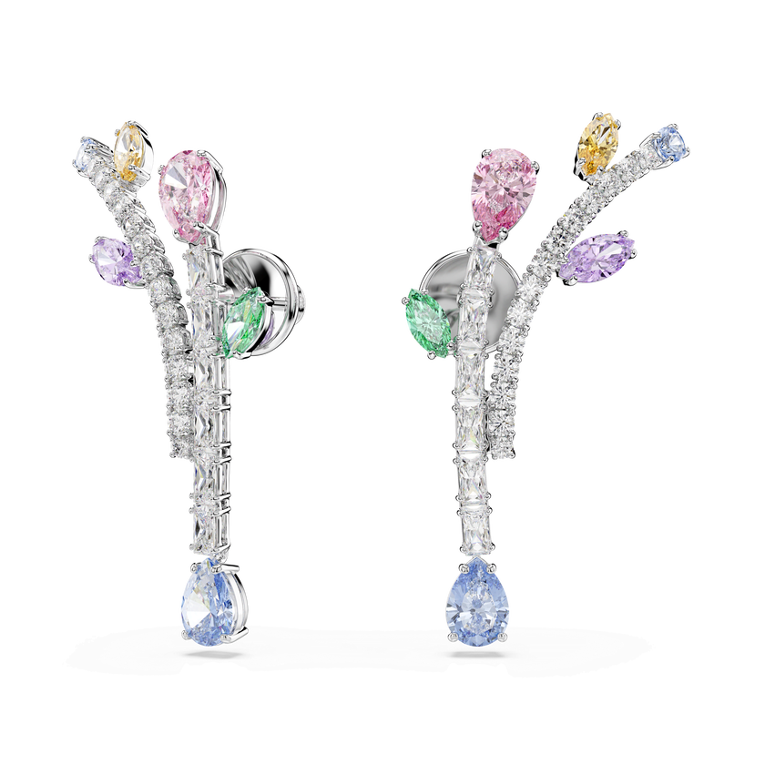 ariana grande x swarovski drop earrings  mixed cuts  multicolored  rhodium plated