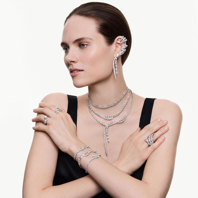 swarovski mesmera ear cuffs  marquise cut  white  rhodium plated