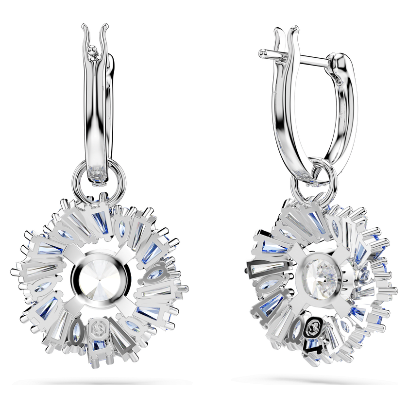 swarovski idyllia drop earrings  mixed cuts  flower  blue  rhodium plated