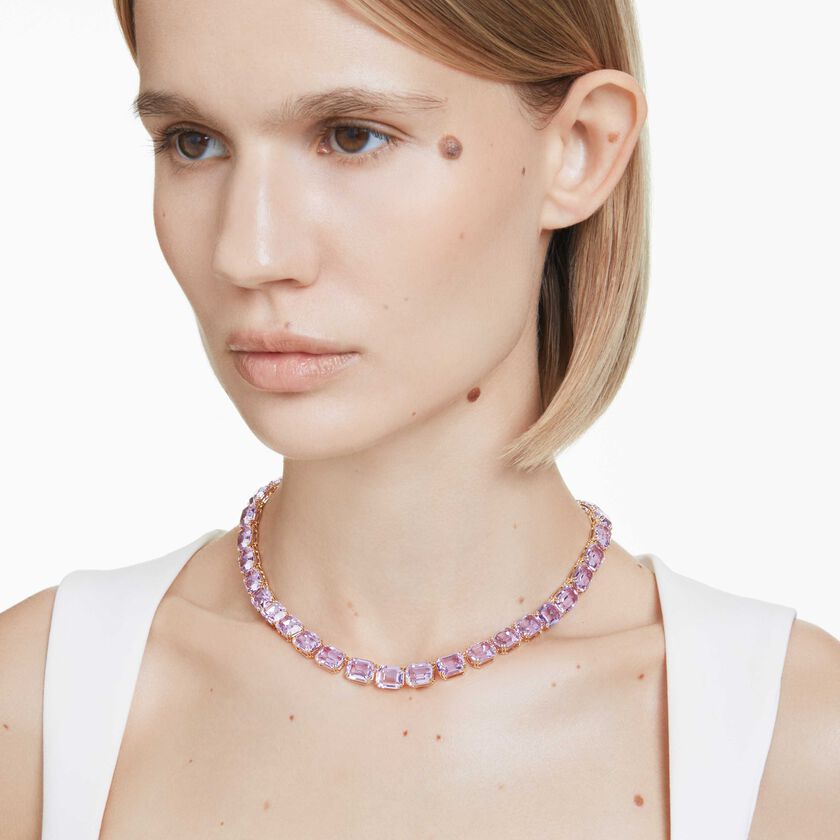 swarovski millenia necklace  octagon cut  purple  18k gold finish