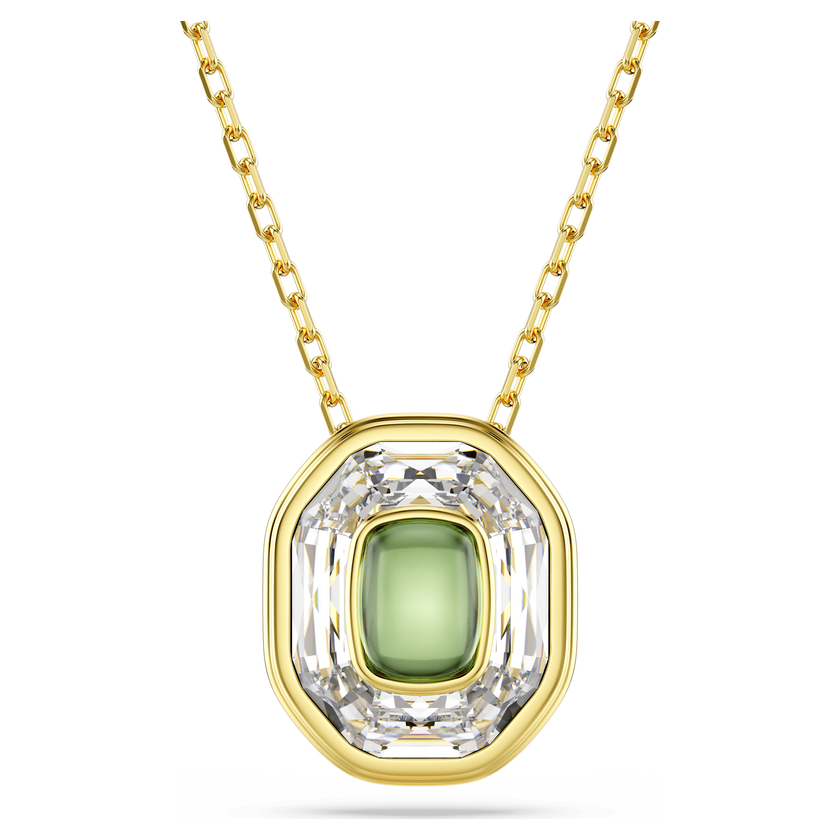 swarovski chroma pendant  octagon cut  green  gold tone plated