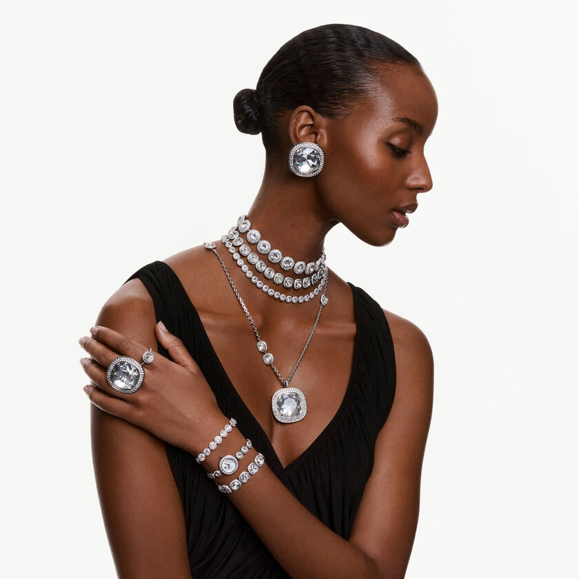 swarovski عقد una angelic، قطع الوسادة، لون أبيض، طلاء روديوم