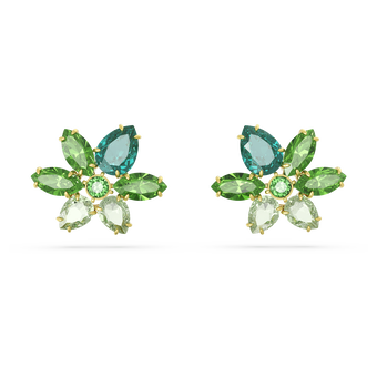 swarovski أقراط gema دبوسية، قطع متنوع، على شكل زهرة، لون أخضر، طلاء بلون ذهبي