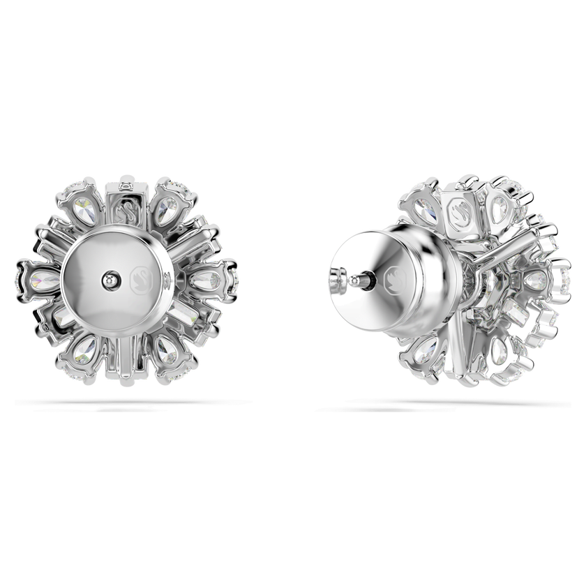 swarovski idyllia stud earrings  mixed cuts  snowflake  white  rhodium plated