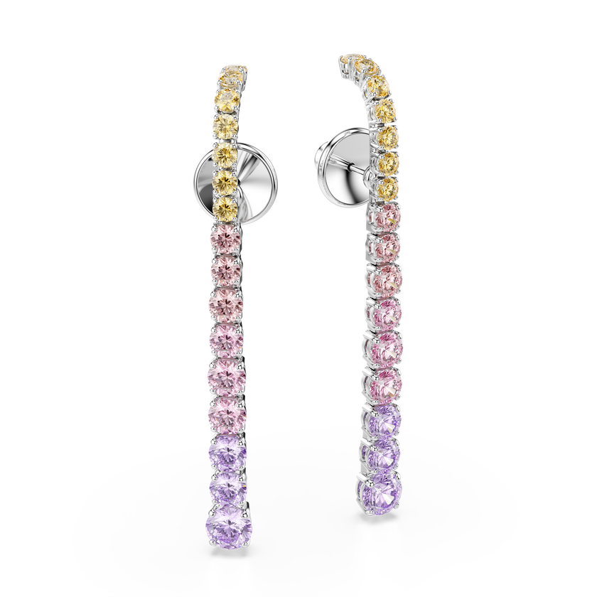 swarovski matrix drop earrings  gradient of round cuts  multicolored  rhodium plated