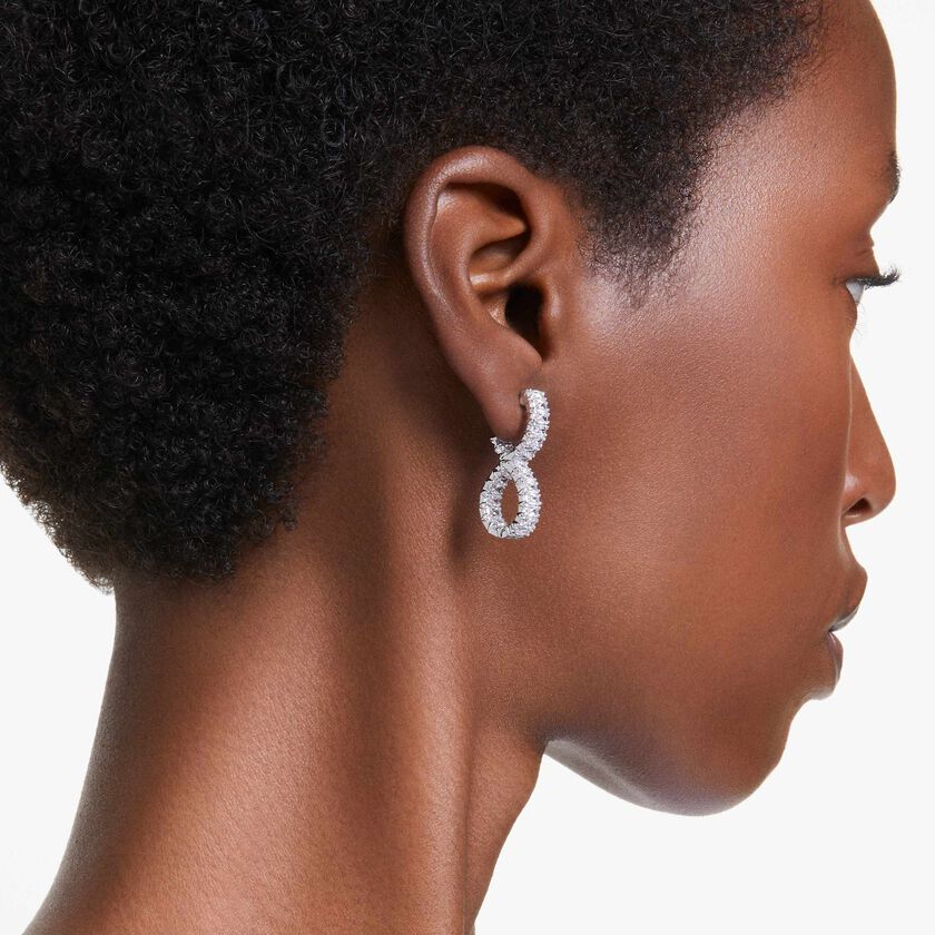 swarovski hyperbola hoop earrings  infinity  white  rhodium plated