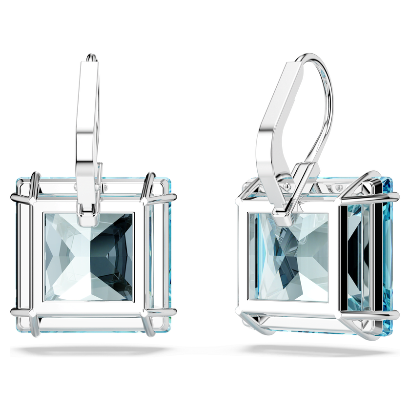 swarovski millenia earrings  square cut crystal  blue  rhodium plated
