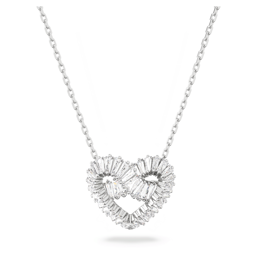 swarovski matrix pendant  mixed cuts  heart  white  rhodium plated
