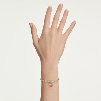 swarovski idyllia charm  round cut  heart  pink  gold tone plated