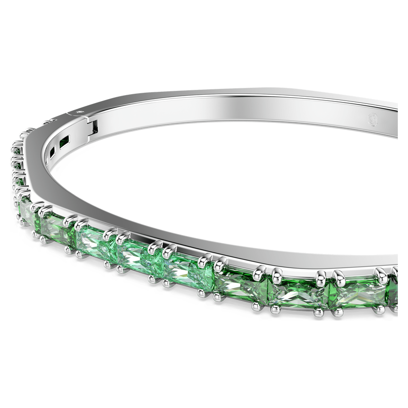 swarovski matrix bangle  baguette cut  green  rhodium plated